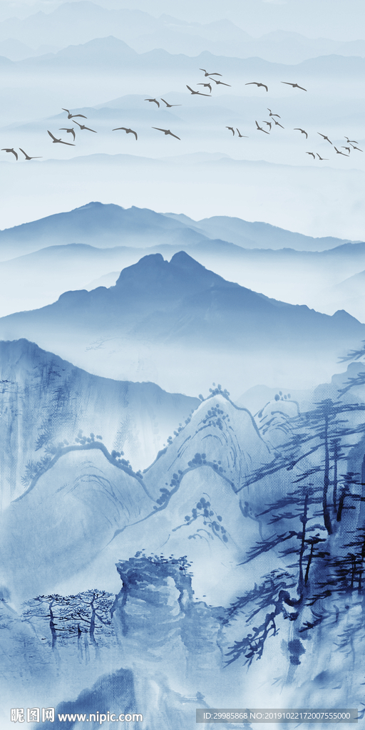 中式玄关风景山水 tif分层