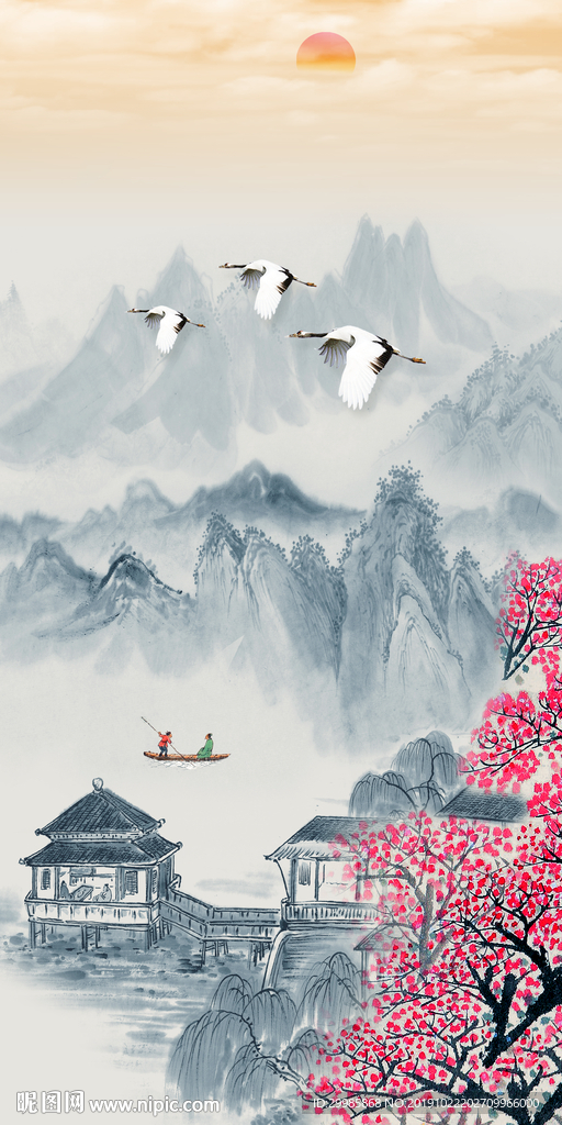 大气玄关风景山水 tif分层