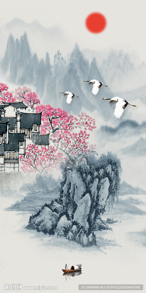 国画玄关风景山水 tif分层