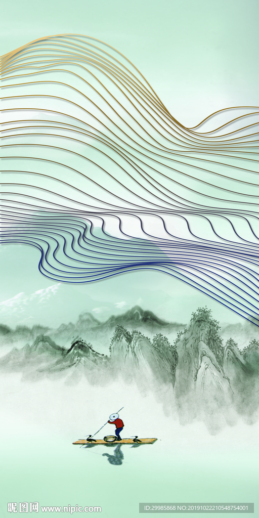 线条玄关风景山水 tif分层