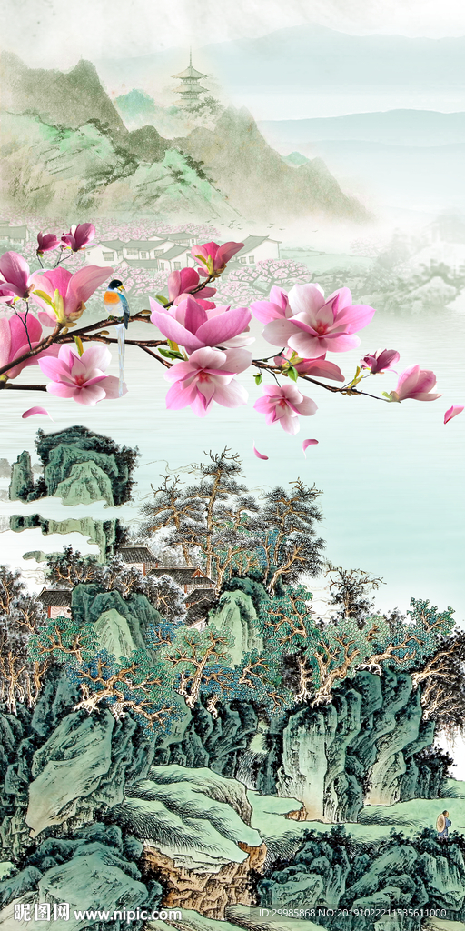 别墅风景玄关山水 tif分层