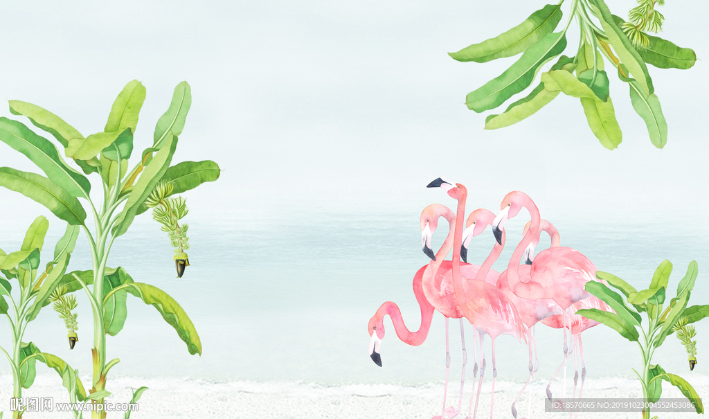 火烈鸟简约壁画