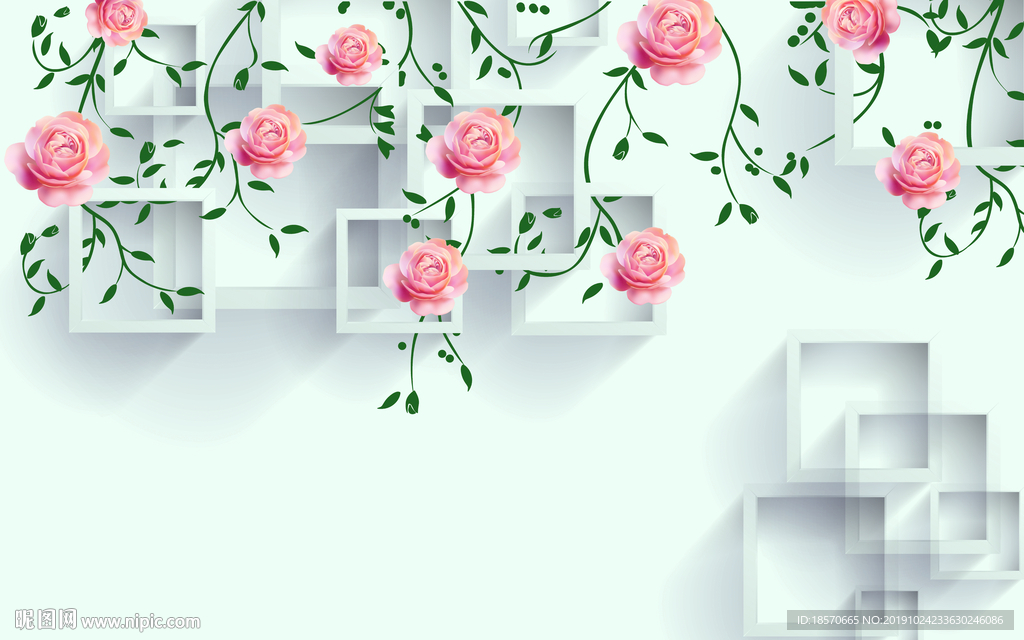 简约玫瑰3d电视墙背景