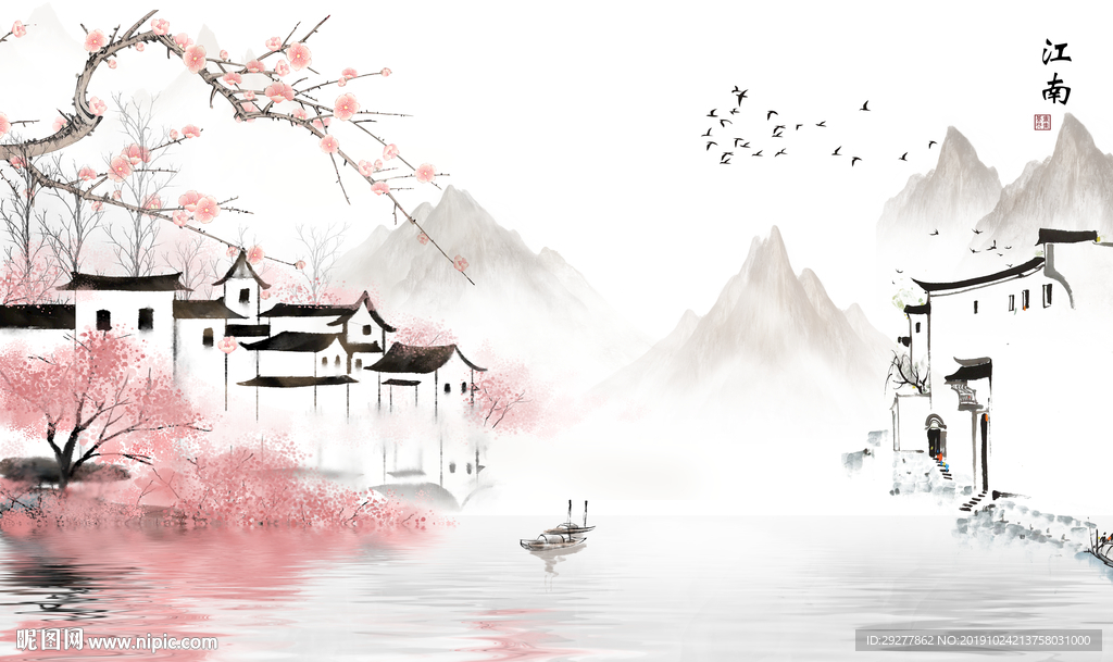 江南 中国风山水画 TIF分层