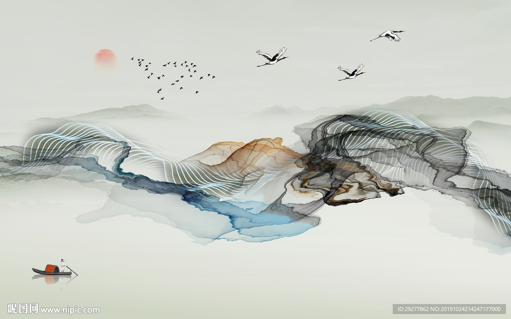 简约意境新山水画 TIF分层