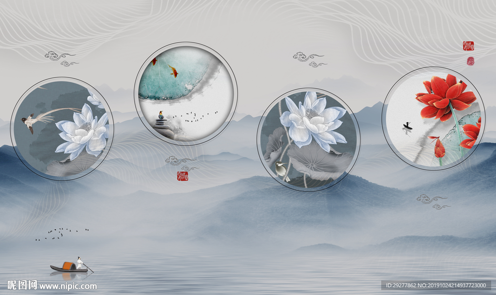 中式意境新山水画 TIF分层