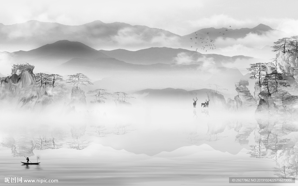 中式意境新山水画 TIF分层