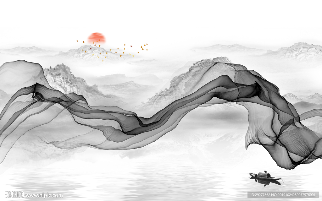 线条意境新山水画 TIF分层