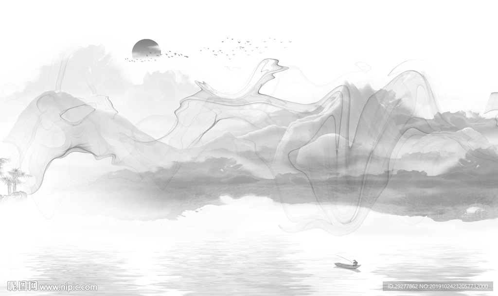 灰色意境新山水画 TIF分层