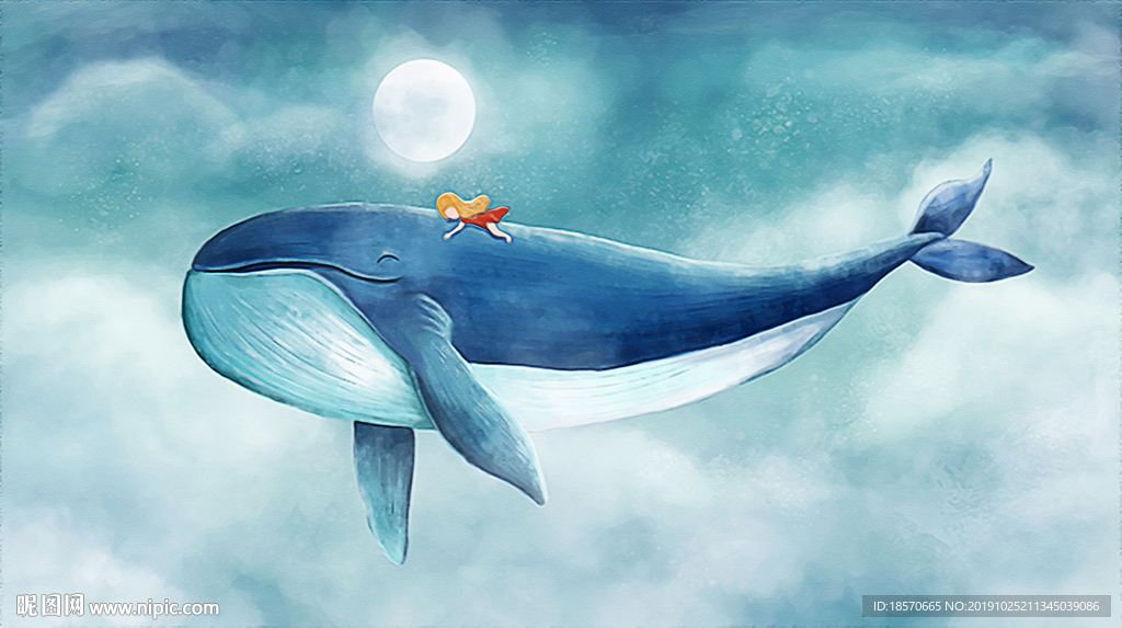 梦幻鲸鱼女孩壁布