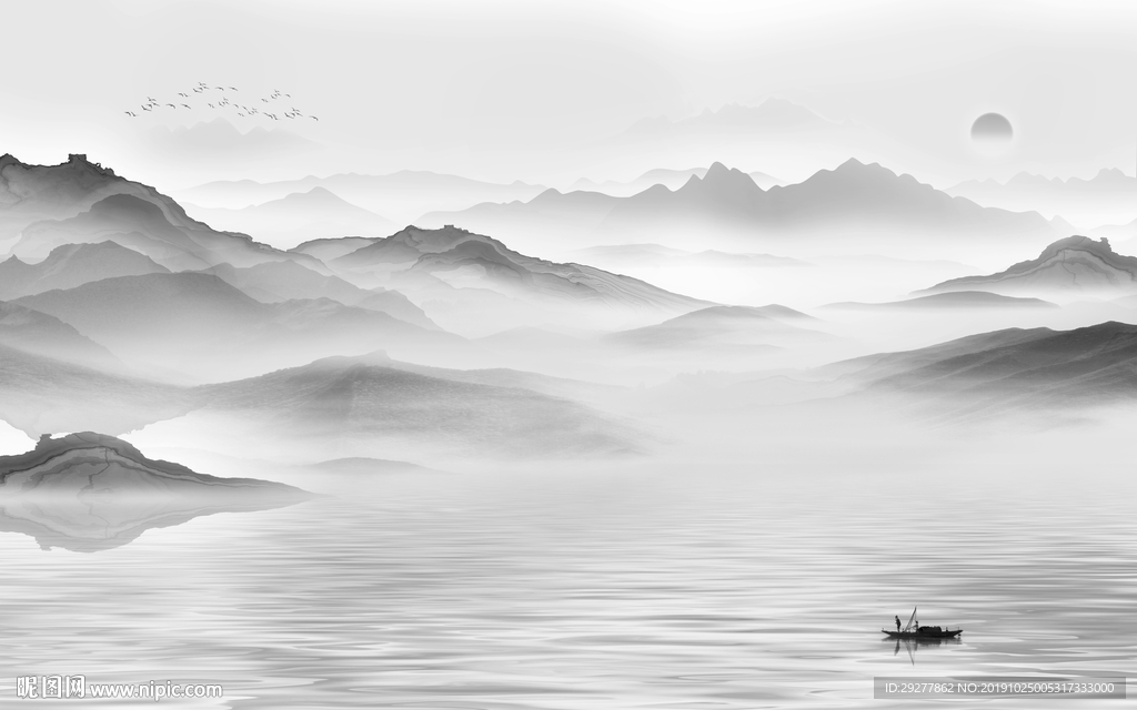灰色意境新山水画 TIF分层