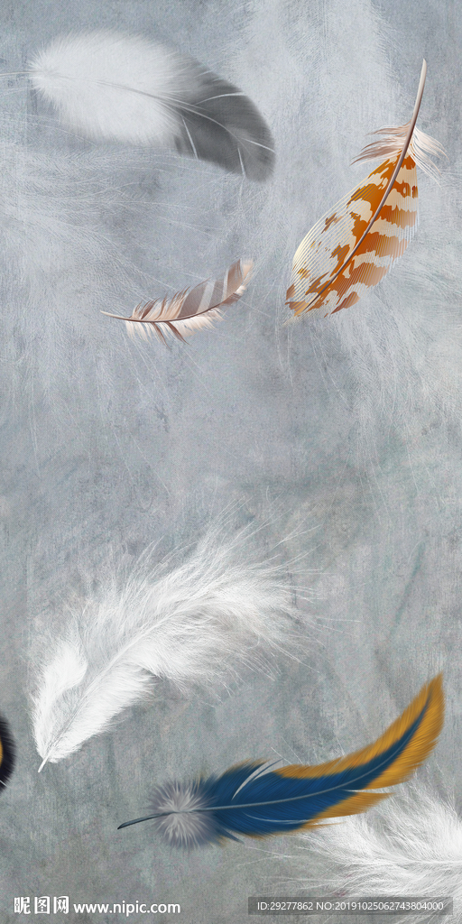 羽毛现代玄关画 TIF分层