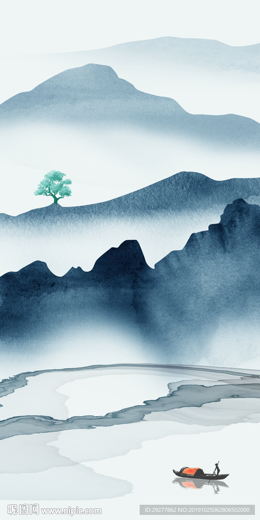 酒店 玄关中式山水 TIF分层