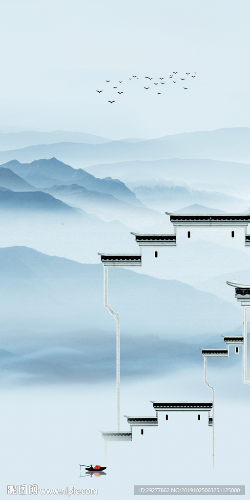 徽派玄关中式山水 TIF分层