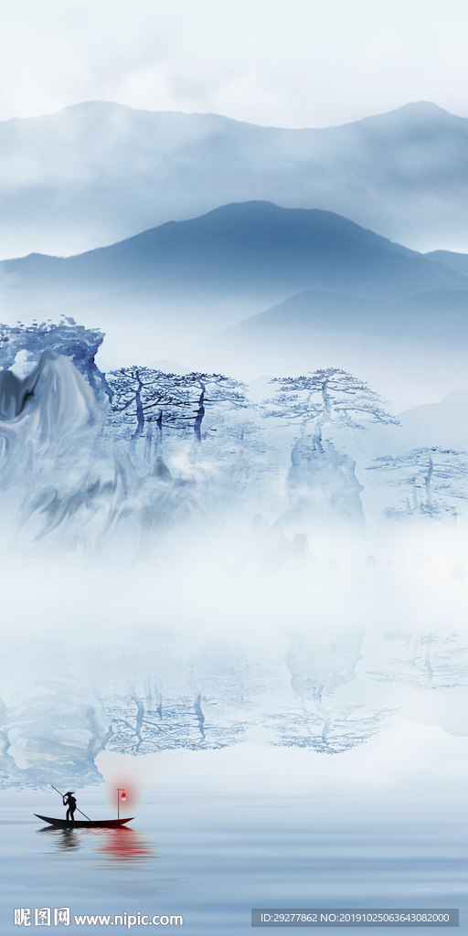 奢华玄关中式山水 TIF分层