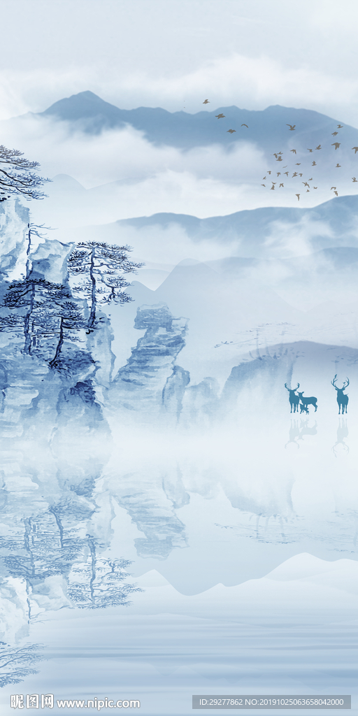 意境玄关中式山水 TIF分层