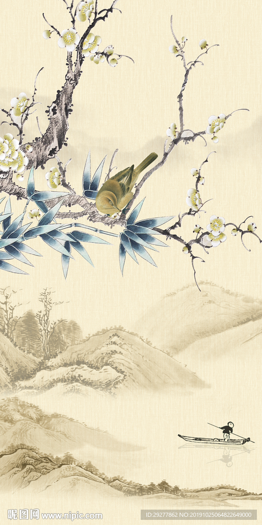 花鸟玄关中式山水 TIF分层