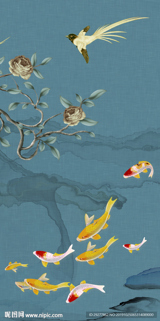 九鱼玄关中式山水 TIF分层