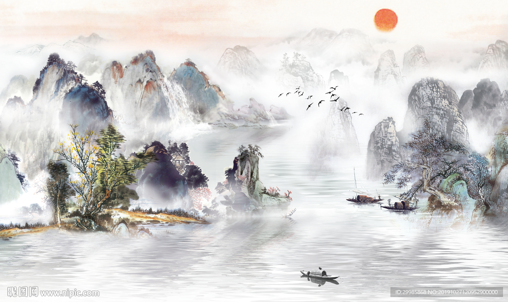 中国风意境中式山水 tif分层