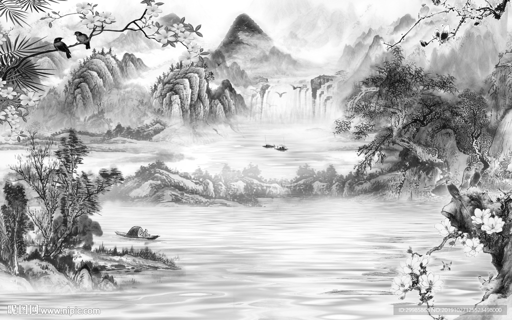 大气意境中式山水 tif分层