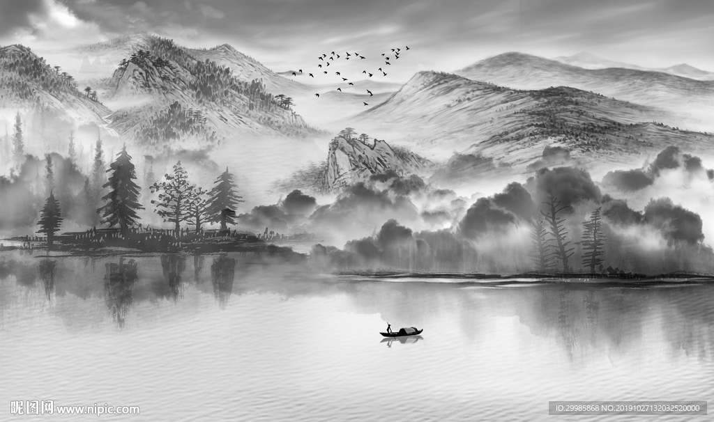 大气中式意境山水 tif分层