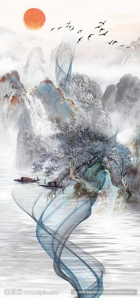 线条玄关极品山水 tif分层