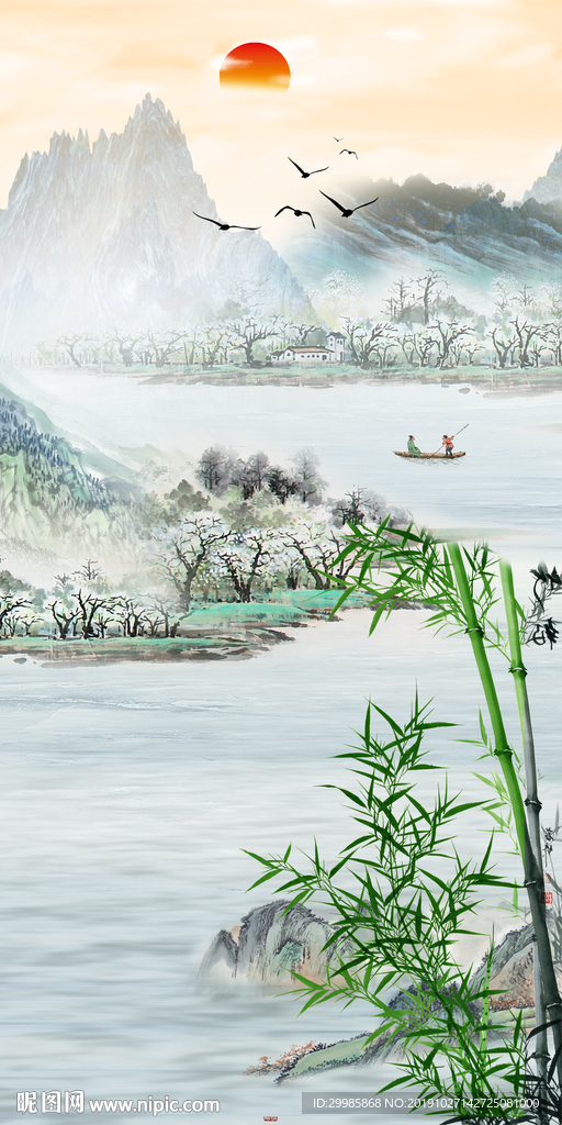 中国风玄关极品山水 tif分层