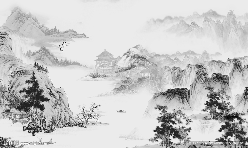 高档 中式意境山水 tif分层