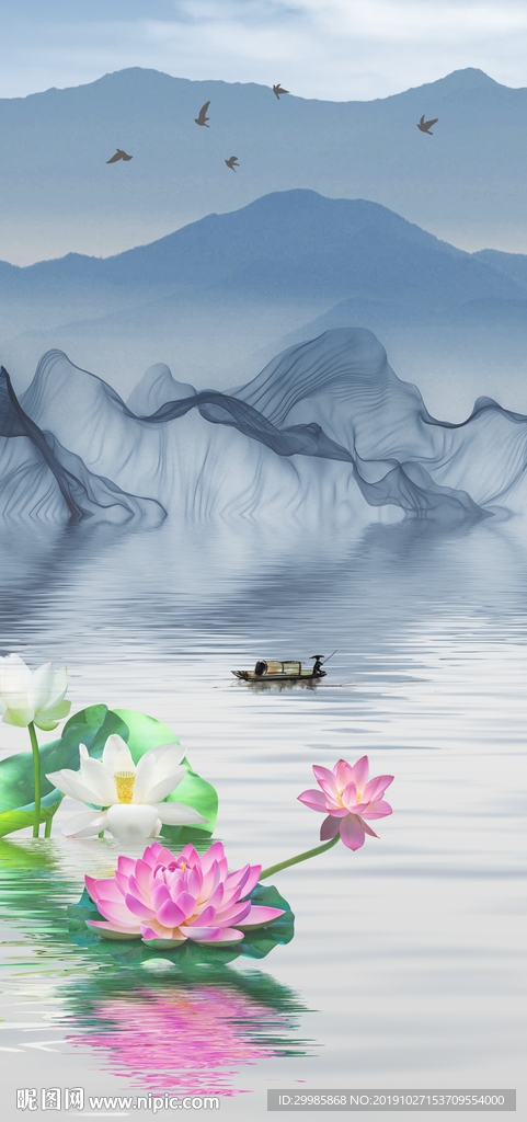 荷花玄关极品山水 tif分层