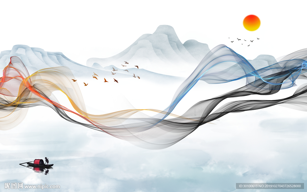 简约中式新山水画 TIF分层