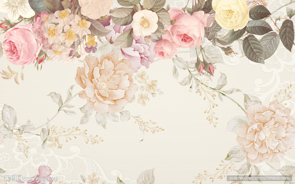 高档 花纹背景墙画 TIF分层