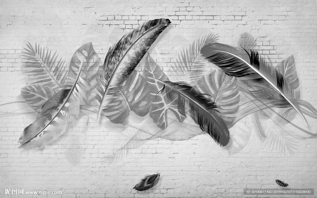 高档 羽毛背景墙画 TIF分层