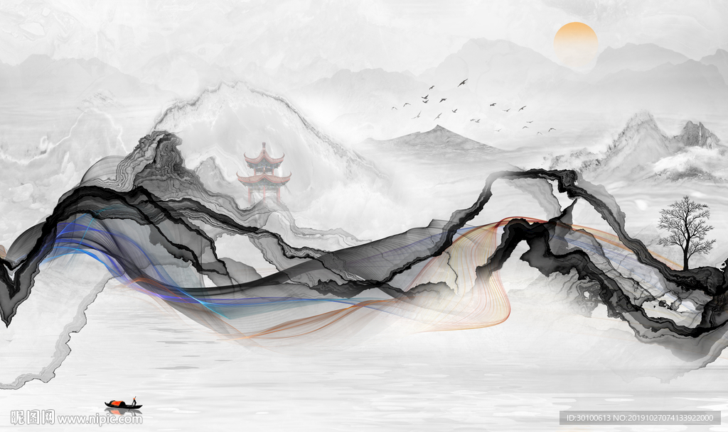 线条中式新山水画 TIF分层