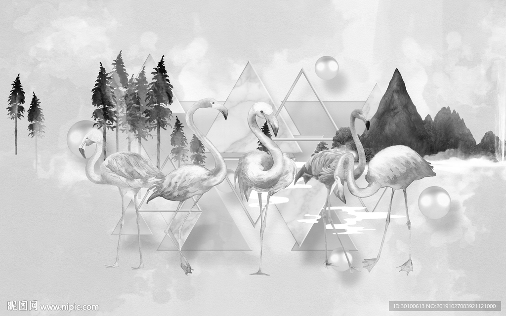 几何新款背景墙画 TIF分层