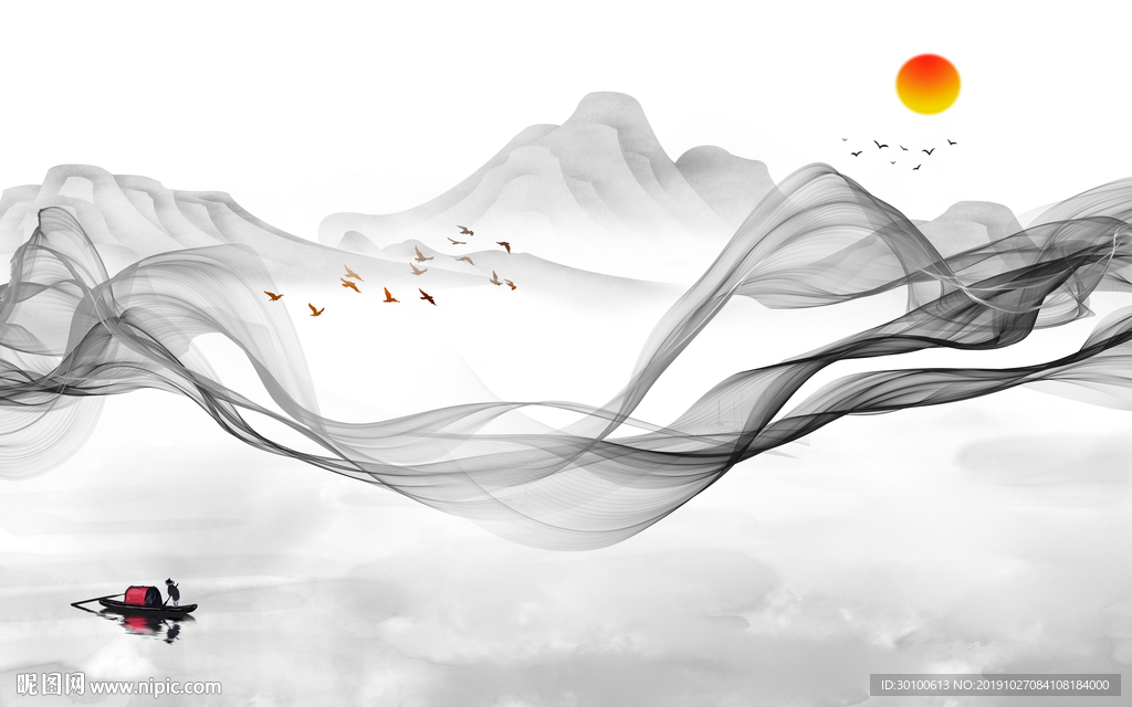 线条中式新山水画 TIF分层