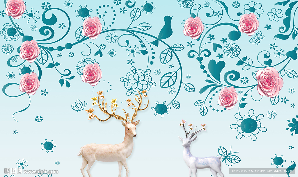 花藤麋鹿电视背景墙