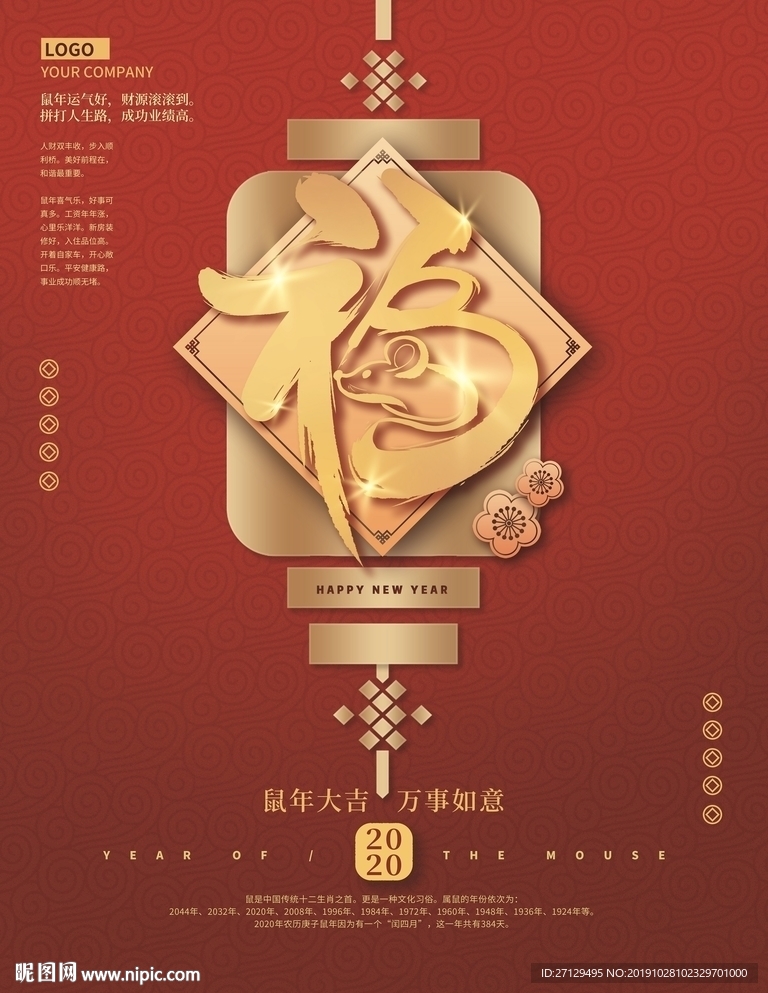 2020新年鼠年福到新年海报