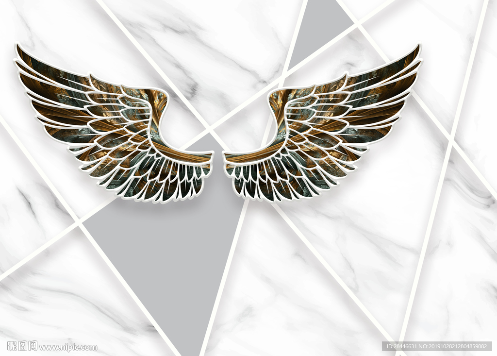 北欧大理石翅膀背景墙