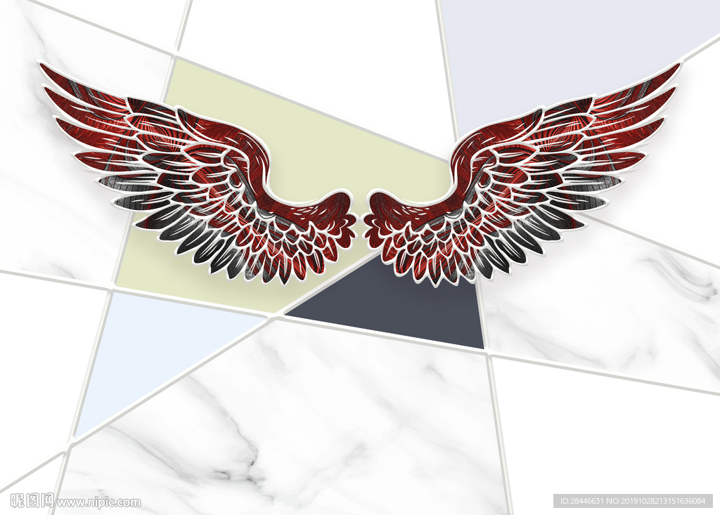 北欧大理石翅膀背景墙