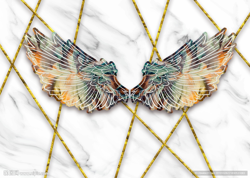 北欧大理石翅膀背景墙