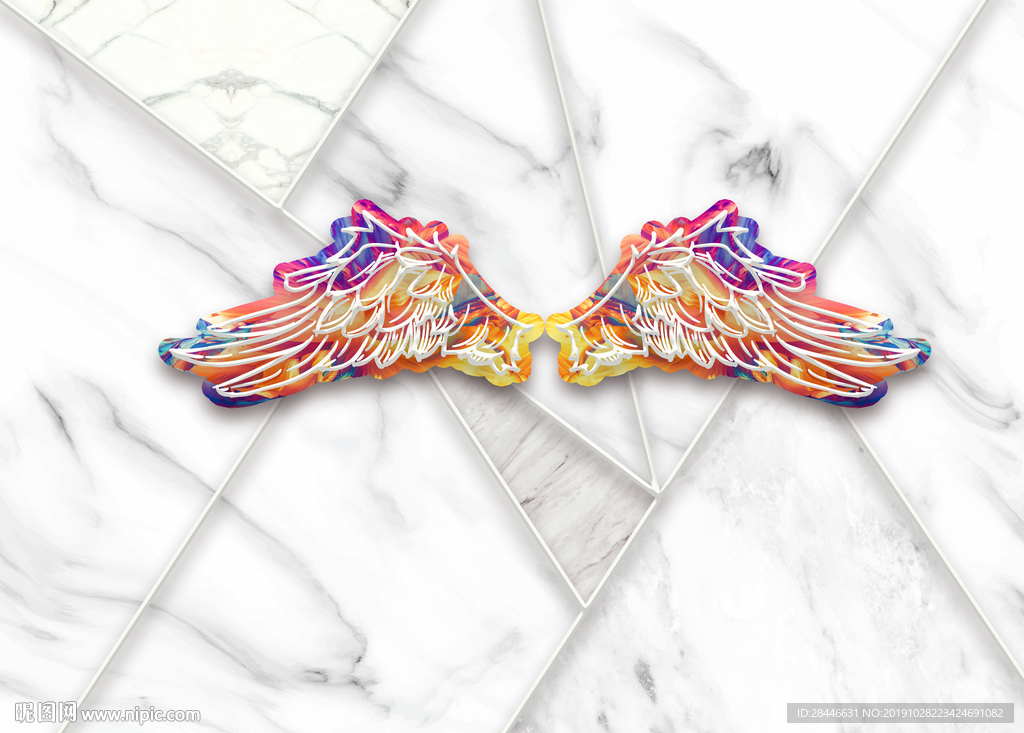 北欧大理石翅膀背景墙