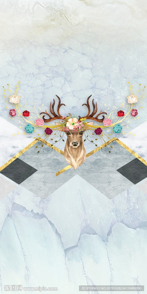 麋鹿新款玄关画 TIF分层