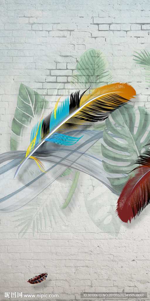 欧式羽毛玄关画 TIF分层