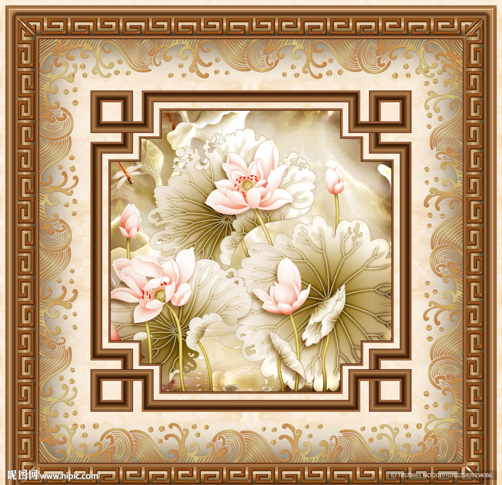 方格荷花电视墙背景