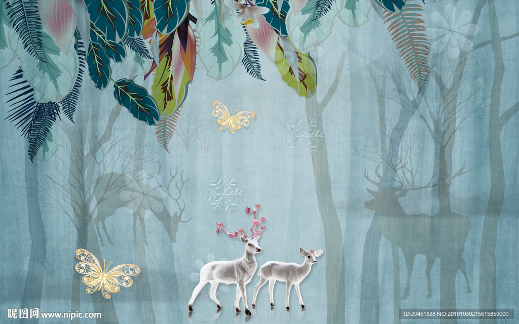 奢华麋鹿新装饰画 TIF分层