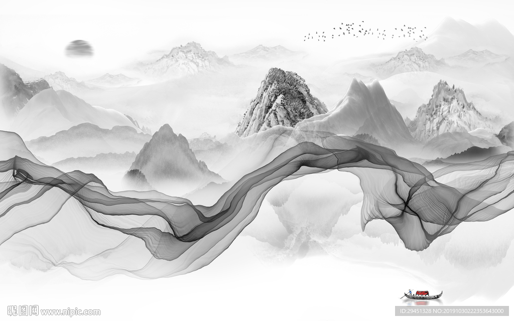 线条高清山水画 TIF分层