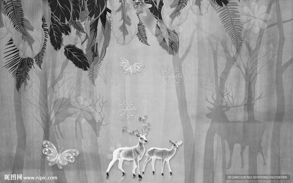 麋鹿简欧新装饰画 TIF分层