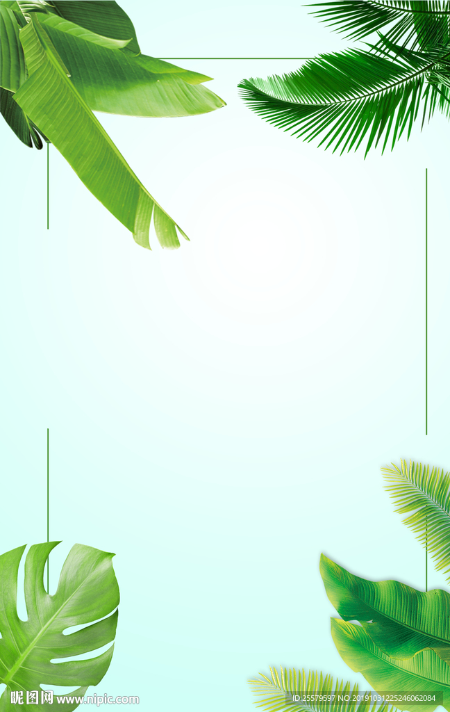 绿色海报背景 绿叶边框