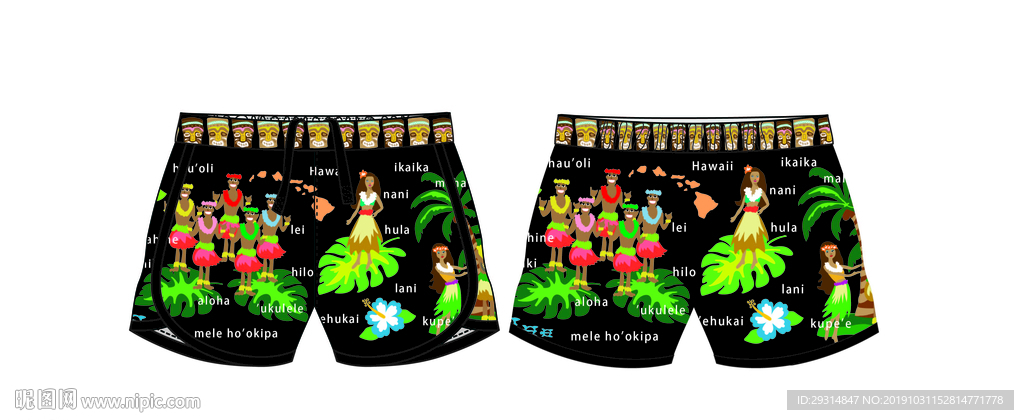 女士沙滩裤泳裤夏威夷风定位花