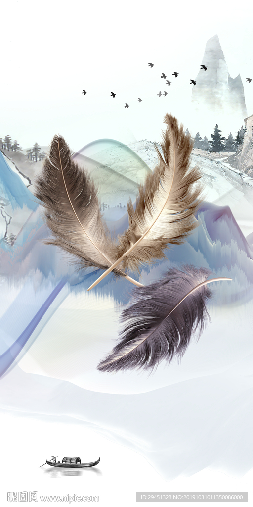 高清 羽毛新玄关画 TIF分层